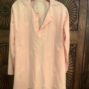 New Pink Boho Embroidered Cotton India Tunic Top